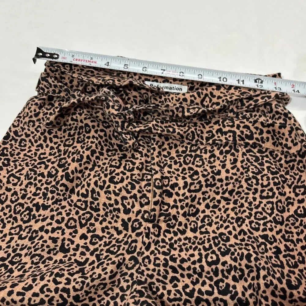 Reformation Womens 0 Jackie Leopard Linen Cropped Belted Wide Leg Pants Beachy